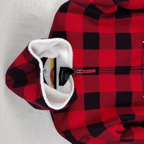 Lands' End Red Buffalo Check Fleece Lined Hooded Long Sleeve Zip Up Winter Coat - Picture 3 of 12